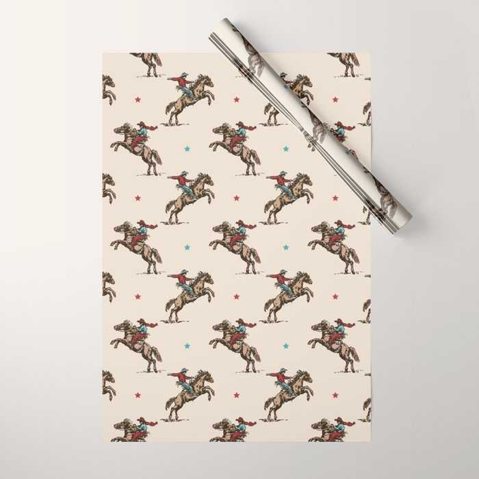 Cowboy Rodeo Bucking Bronco and Stars Wrapping Paper Gallery Image 1
