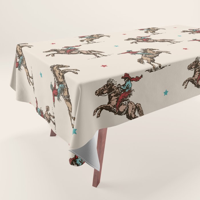 Cowboy Rodeo Bucking Bronco and Stars Tablecloth Gallery Image 1