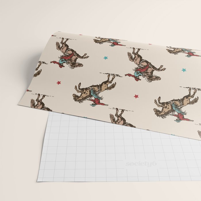 Cowboy Rodeo Bucking Bronco and Stars Wrapping Paper Gallery Image 2