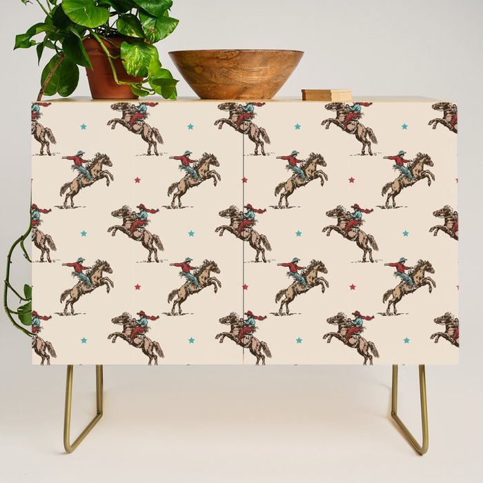 Cowboy Rodeo Bucking Bronco and Stars Credenza Gallery Image 1