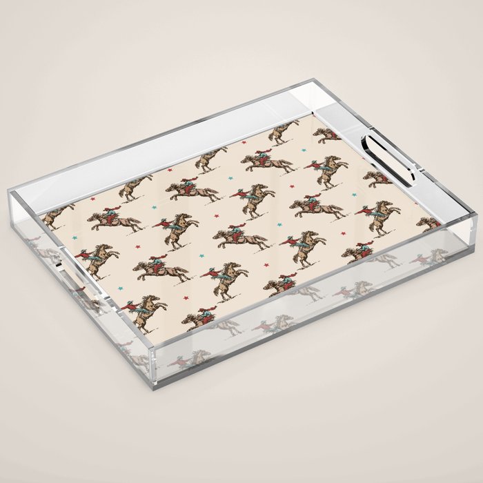 Cowboy Rodeo Bucking Bronco and Stars Acrylic Tray Gallery Image 1