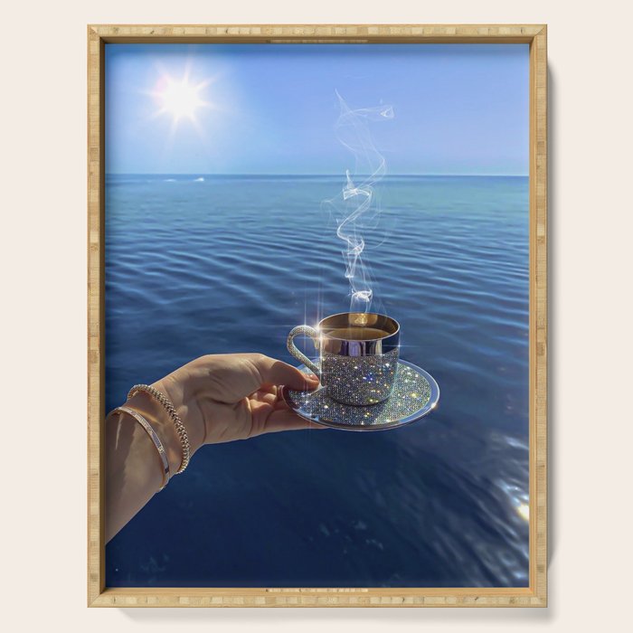 TAKE A BREAK | blue | cup | summer | glitter | sunshine | vacation | morning | coffee | aesthetic  Serving Tray Gallery Image 1