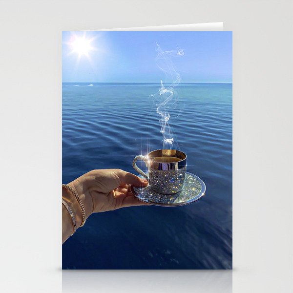 TAKE A BREAK | blue | cup | summer | glitter | sunshine | vacation | morning | coffee | aesthetic  Stationery Card Gallery Image 1