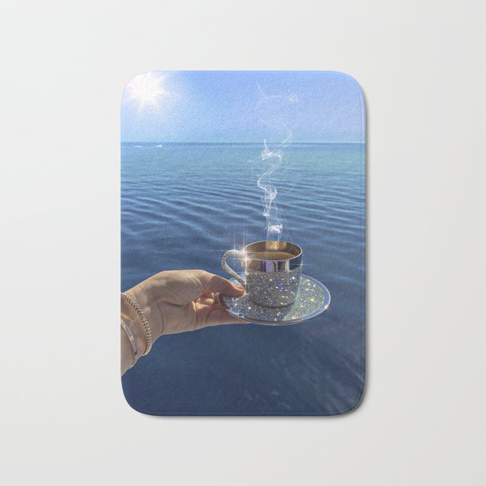 TAKE A BREAK | blue | cup | summer | glitter | sunshine | vacation | morning | coffee | aesthetic  Bath Mat Gallery Image 1