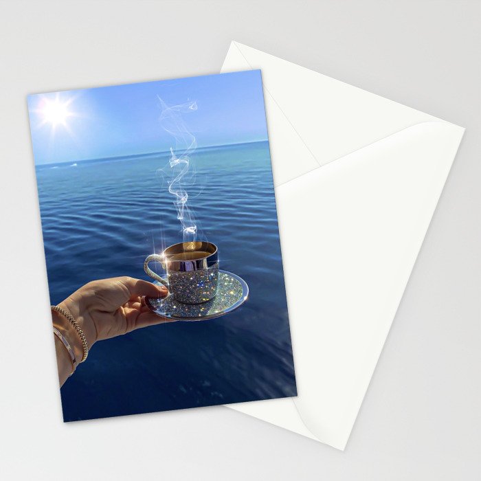 TAKE A BREAK | blue | cup | summer | glitter | sunshine | vacation | morning | coffee | aesthetic  Stationery Card Gallery Image 2