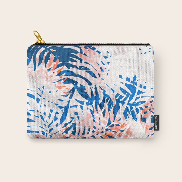 Tropical palms blue and coral Carry All Pouch Gallery Image 1