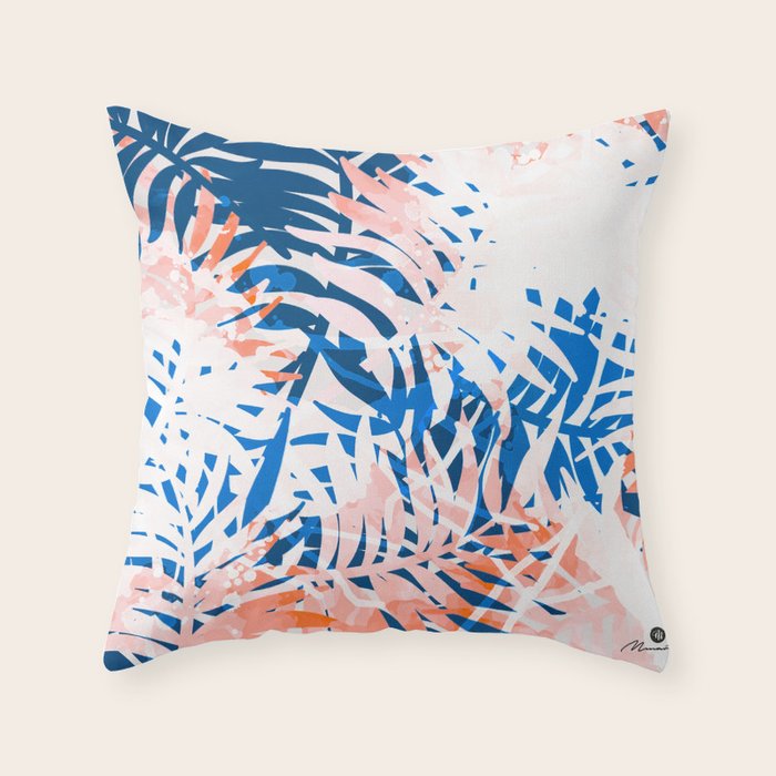 Tropical palms blue and coral Throw Pillow Gallery Image 6