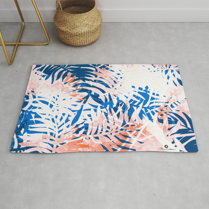 Tropical palms blue and coral Rug Gallery Image 1