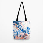 Tropical palms blue and coral Tote Bag Gallery Image 2
