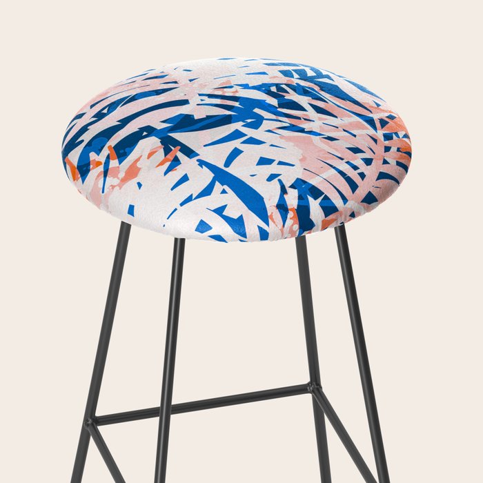 Tropical palms blue and coral Stool Gallery Image 2