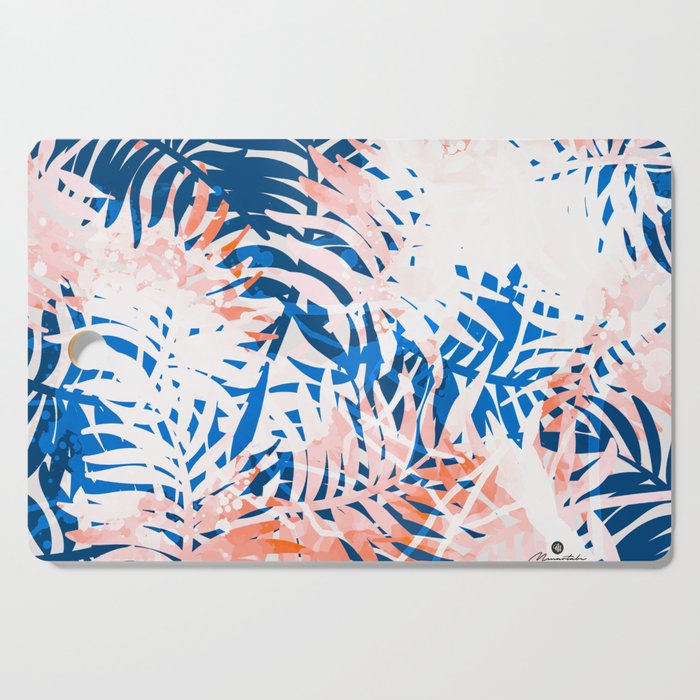 Tropical palms blue and coral Cutting Board Gallery Image 1