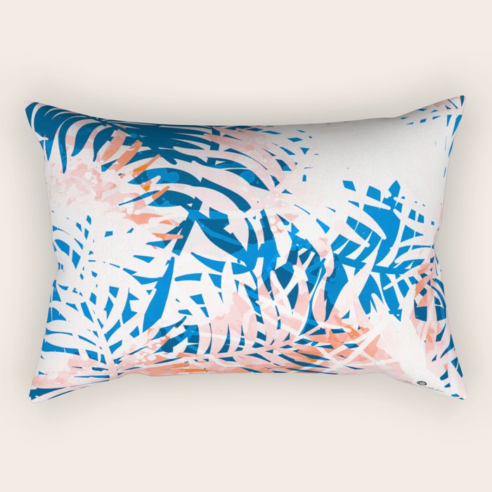 Tropical palms blue and coral Rectangular Pillow Gallery Image 2