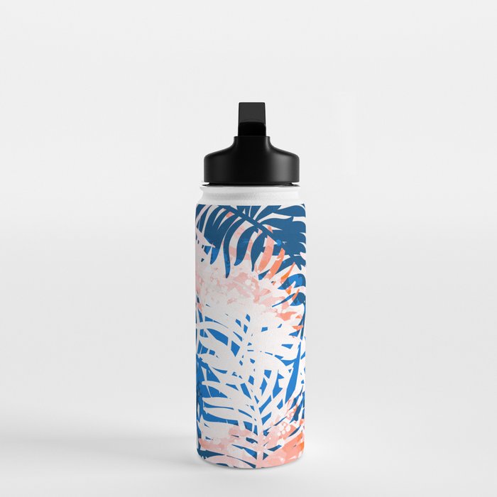 Tropical palms blue and coral Water Bottle Gallery Image 3