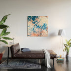 Tropical palms blue and coral Wood Wall Art Gallery Image 2