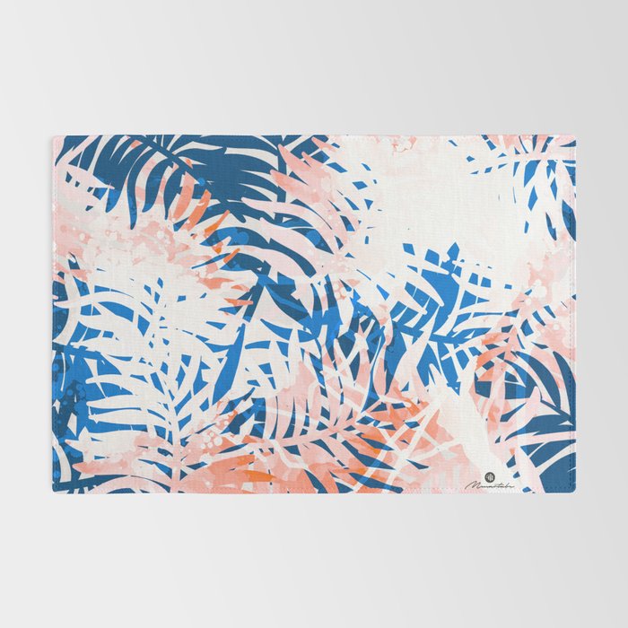 Tropical palms blue and coral Rug Gallery Image 2