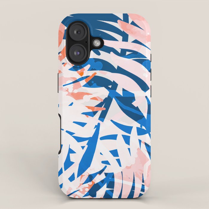 Tropical palms blue and coral iPhone Case Gallery Image 1