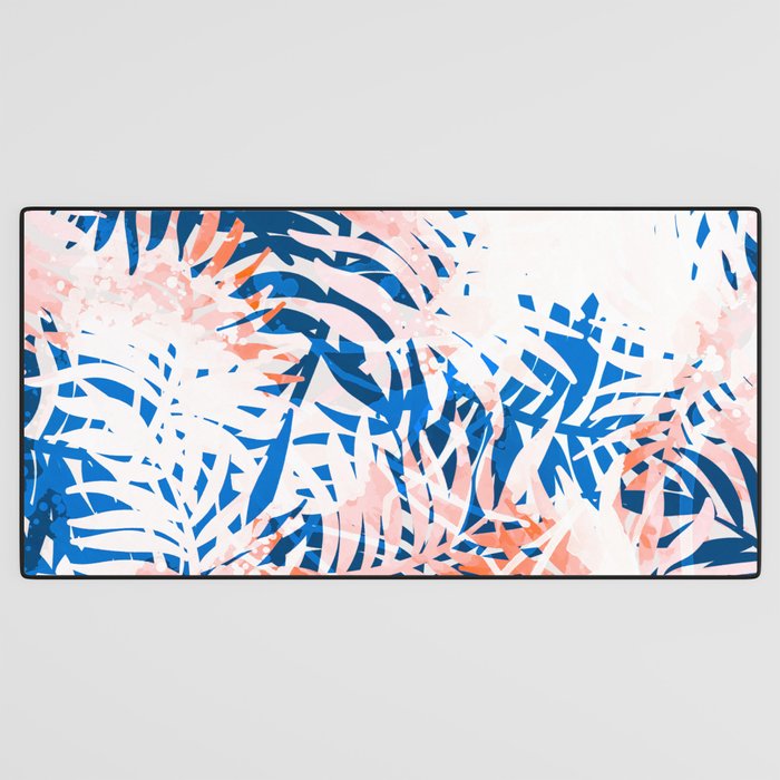 Tropical palms blue and coral Desk Mat Gallery Image 3
