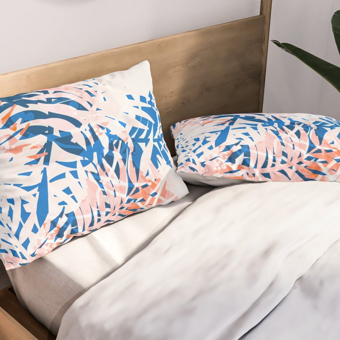 Tropical palms blue and coral Pillow Sham Gallery Image 2