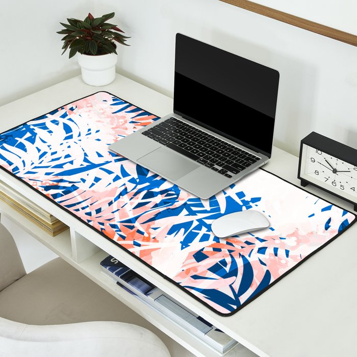 Tropical palms blue and coral Desk Mat Gallery Image 2
