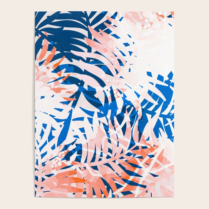 Tropical palms blue and coral Poster Gallery Image 4