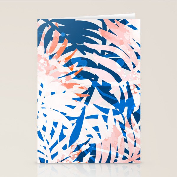Tropical palms blue and coral Stationery Card Gallery Image 2