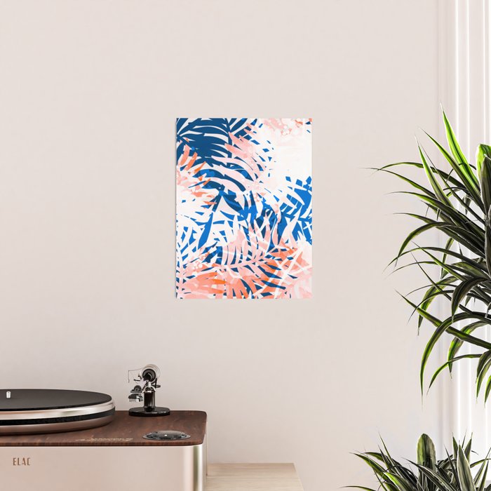Tropical palms blue and coral Poster Gallery Image 2