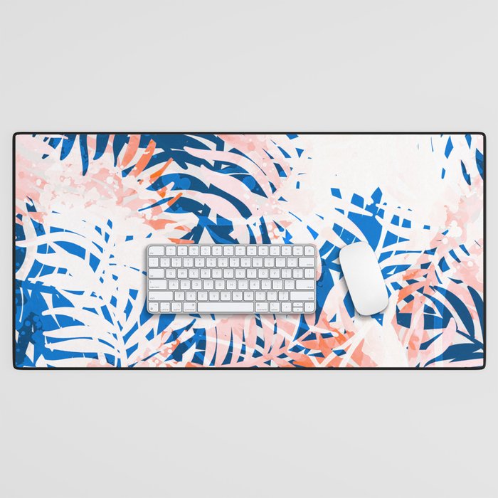 Tropical palms blue and coral Desk Mat Gallery Image 1