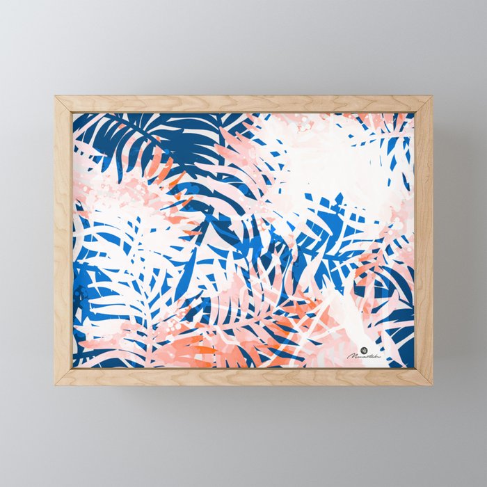 Tropical palms blue and coral Mini Art Print Gallery Image 1