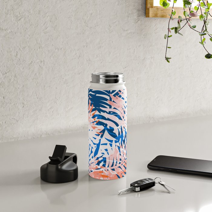 Tropical palms blue and coral Water Bottle Gallery Image 5
