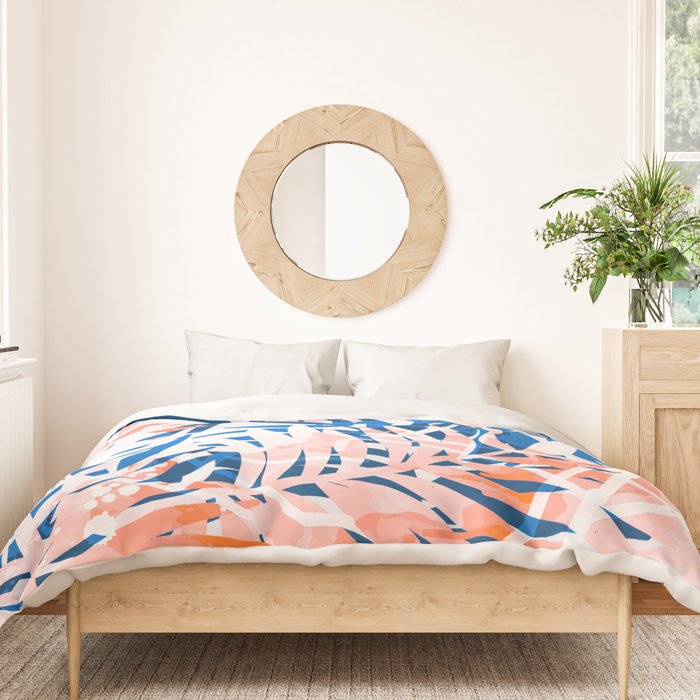 Tropical palms blue and coral Duvet Cover Gallery Image 3