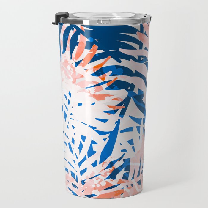 Tropical palms blue and coral Travel Mug Gallery Image 3