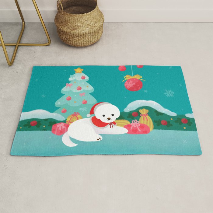 Christmas bichon frise 2 Rug Gallery Image 1