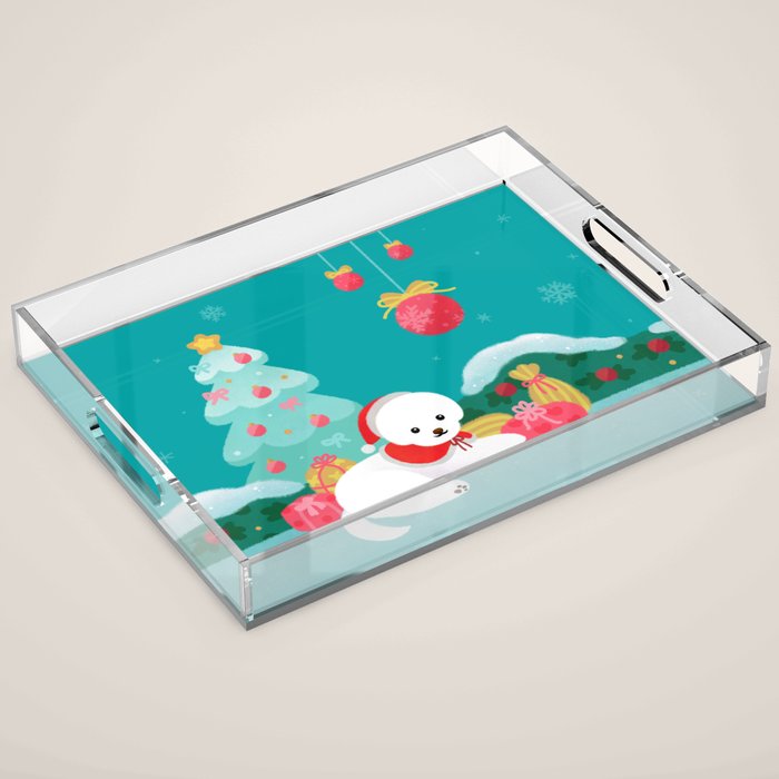 Christmas bichon frise 2 Acrylic Tray Gallery Image 1