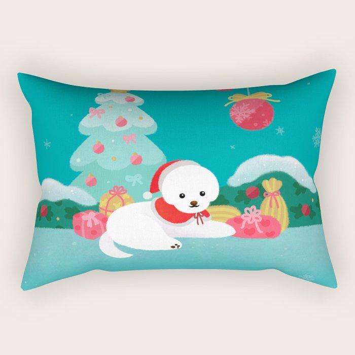 Christmas bichon frise 2 Rectangular Pillow Gallery Image 1