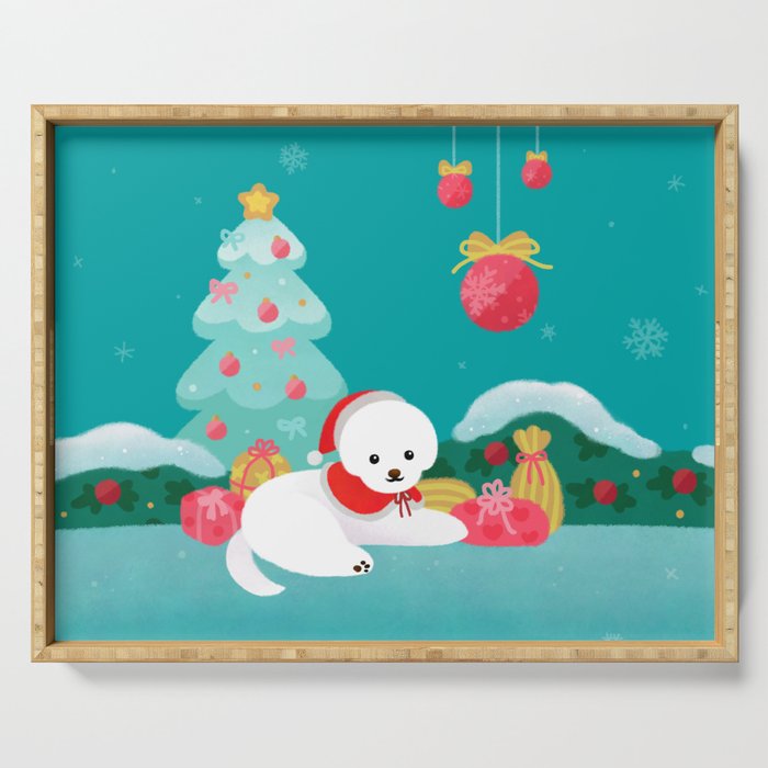 Christmas bichon frise 2 Serving Tray Gallery Image 1