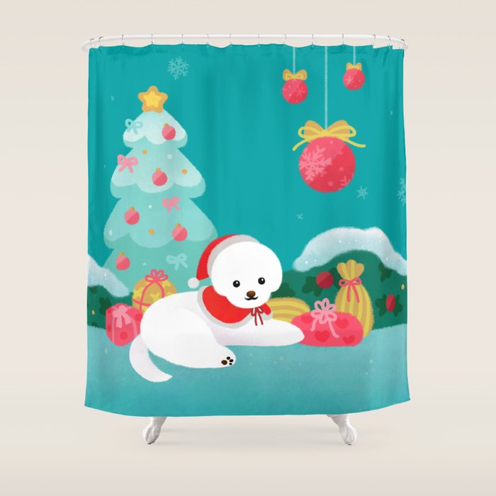 Christmas bichon frise 2 Shower Curtain Gallery Image 1