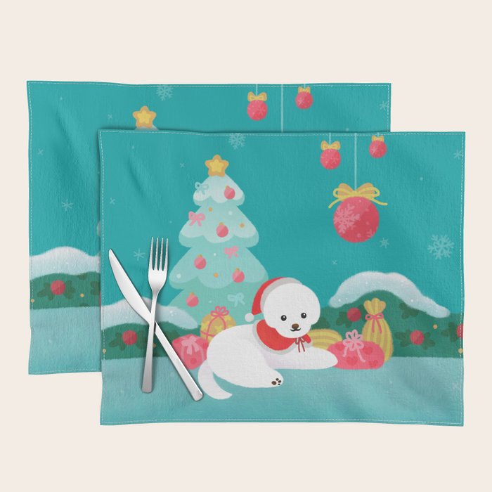 Christmas bichon frise 2 Placemat Gallery Image 1
