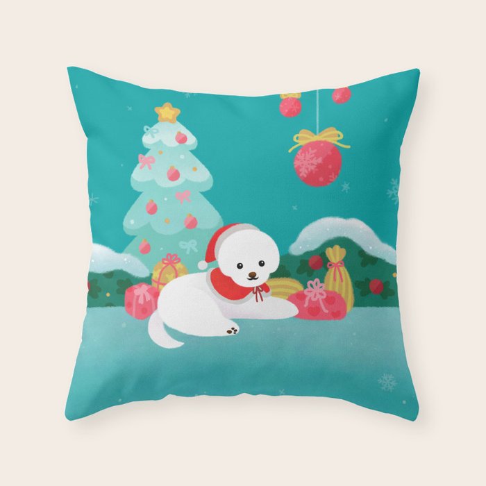 Christmas bichon frise 2 Throw Pillow Gallery Image 1