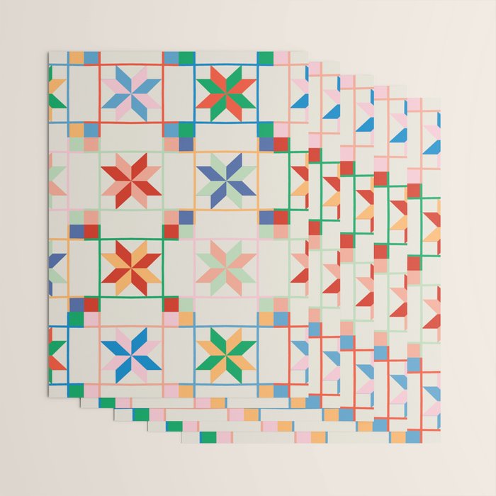 Vibrant  Colorful Star Quilt Pattern Wrapping Paper Gallery Image 3