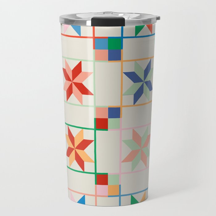 Vibrant  Colorful Star Quilt Pattern Travel Mug Gallery Image 1