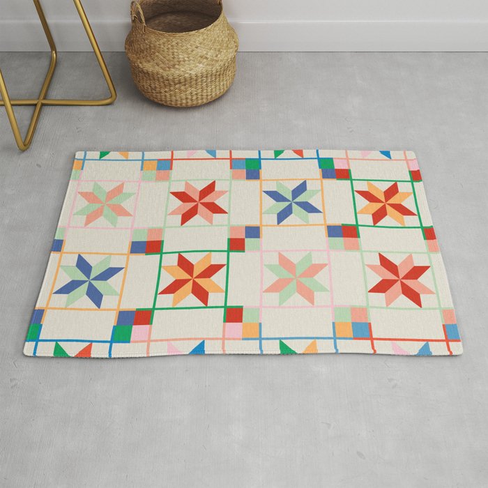 Vibrant  Colorful Star Quilt Pattern Rug Gallery Image 1