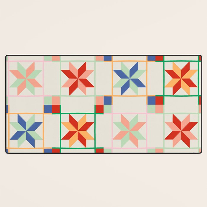 Vibrant  Colorful Star Quilt Pattern Desk Mat Gallery Image 3