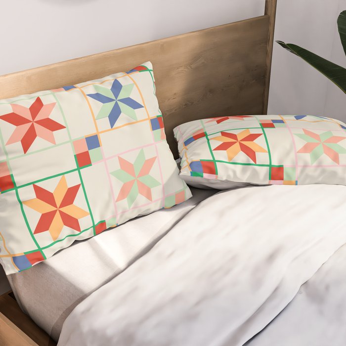 Vibrant  Colorful Star Quilt Pattern Pillow Sham Gallery Image 2