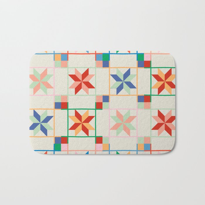 Vibrant  Colorful Star Quilt Pattern Bath Mat Gallery Image 1