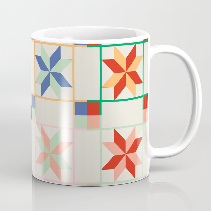 Vibrant  Colorful Star Quilt Pattern Coffee Mug Gallery Image 1