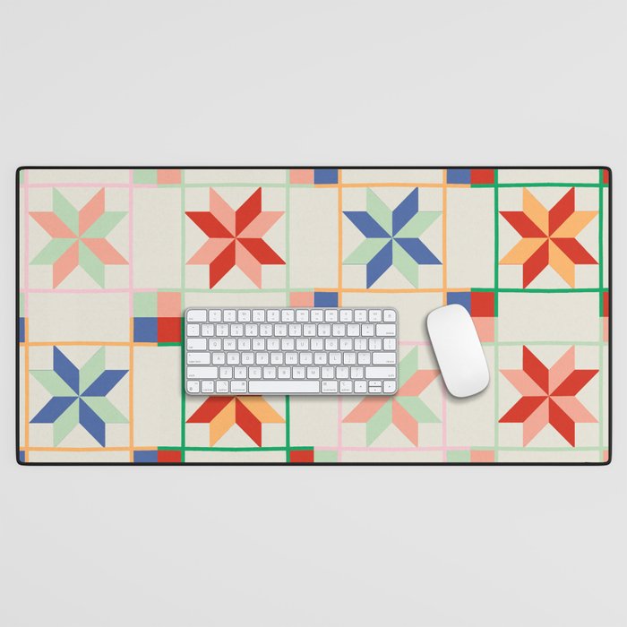 Vibrant  Colorful Star Quilt Pattern Desk Mat Gallery Image 1