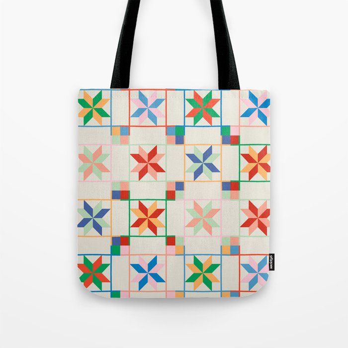 Vibrant  Colorful Star Quilt Pattern Tote Bag Gallery Image 1