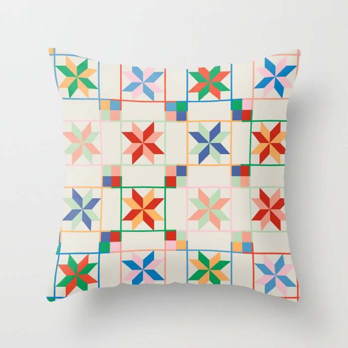 Vibrant  Colorful Star Quilt Pattern Throw Pillow Gallery Image 6