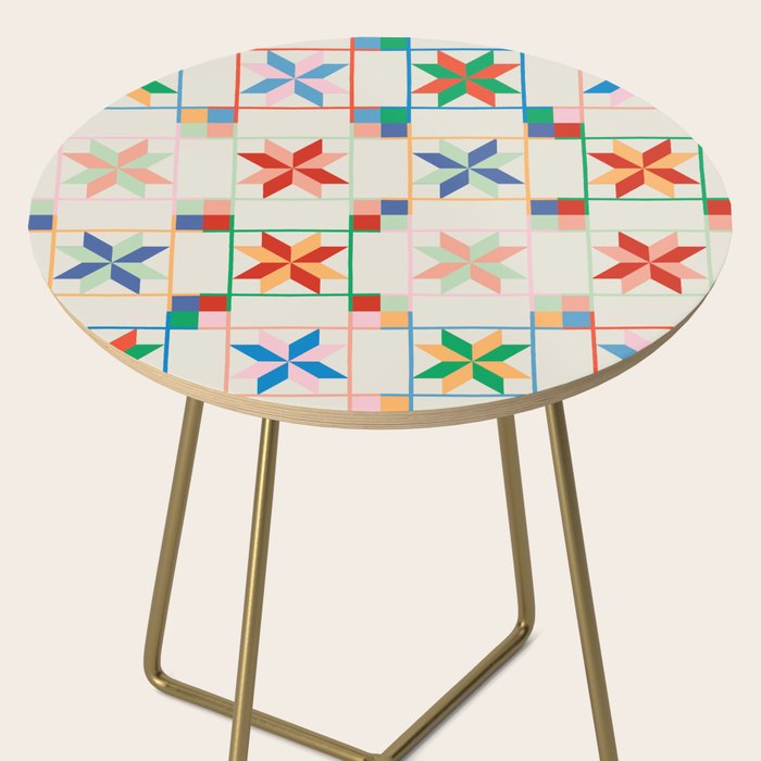 Vibrant  Colorful Star Quilt Pattern Side Table Gallery Image 2