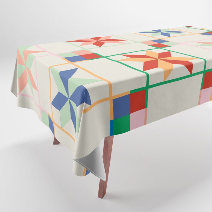 Vibrant  Colorful Star Quilt Pattern Tablecloth Gallery Image 1